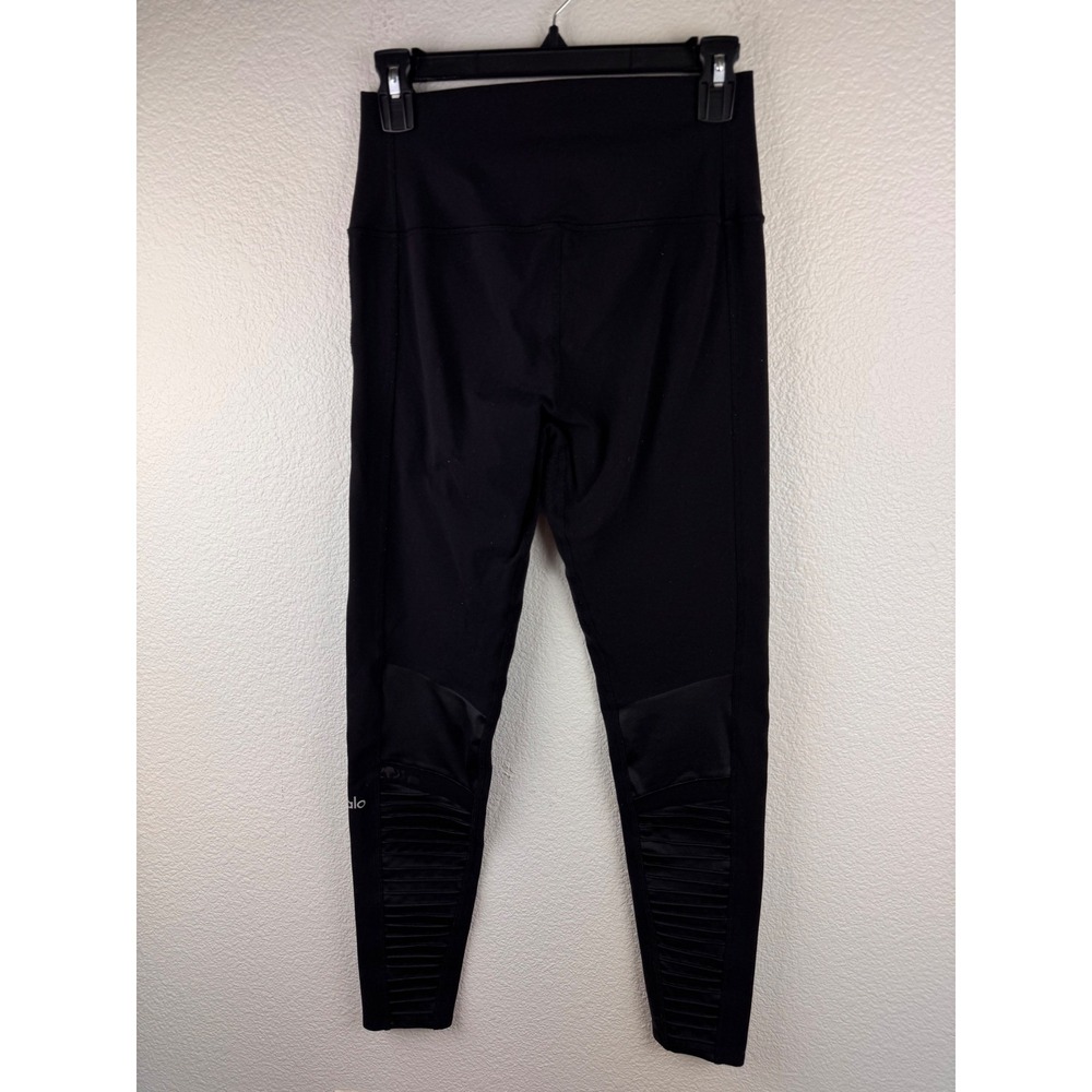 Alo Moto Leggings Women S Black Stretch Moto Ribbed Panels Athleisure Minimalist - Picture 5 of 12